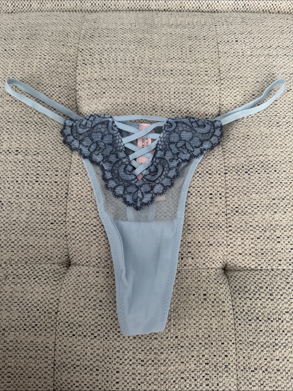 Victoria's Secret Light Blue Lace-Front Strappy Thong